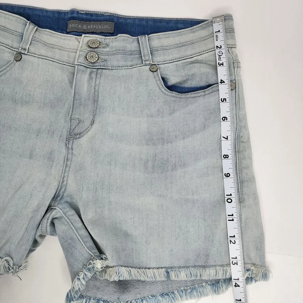 Rock & Republic Shorts Women's 12 Bonnaroo Denim Cut Offs Light Blue‎
